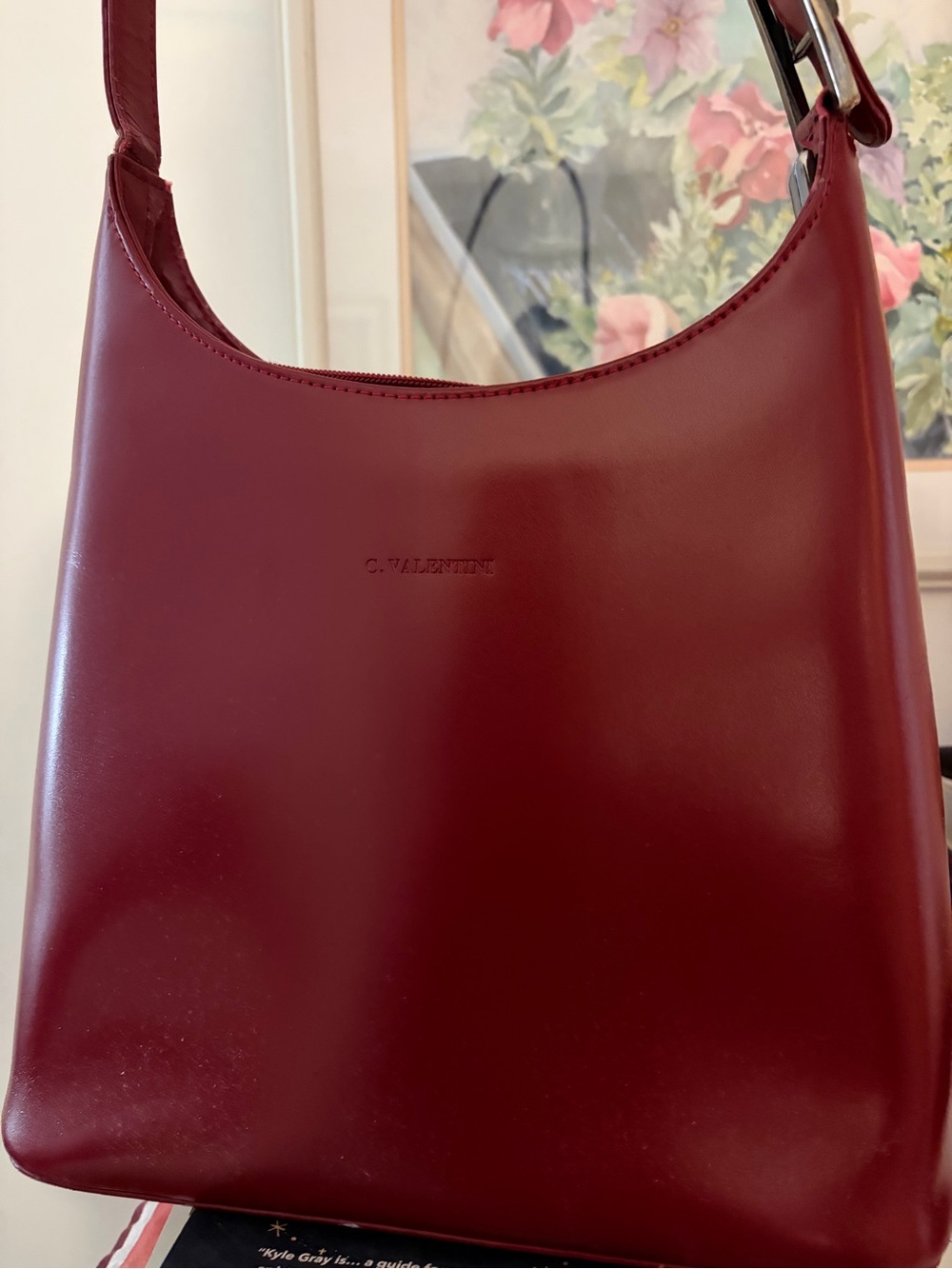 Red Leather Italian Shoulder Bag - Women's Classic Hobo made in Florence - Picture 7 of 10